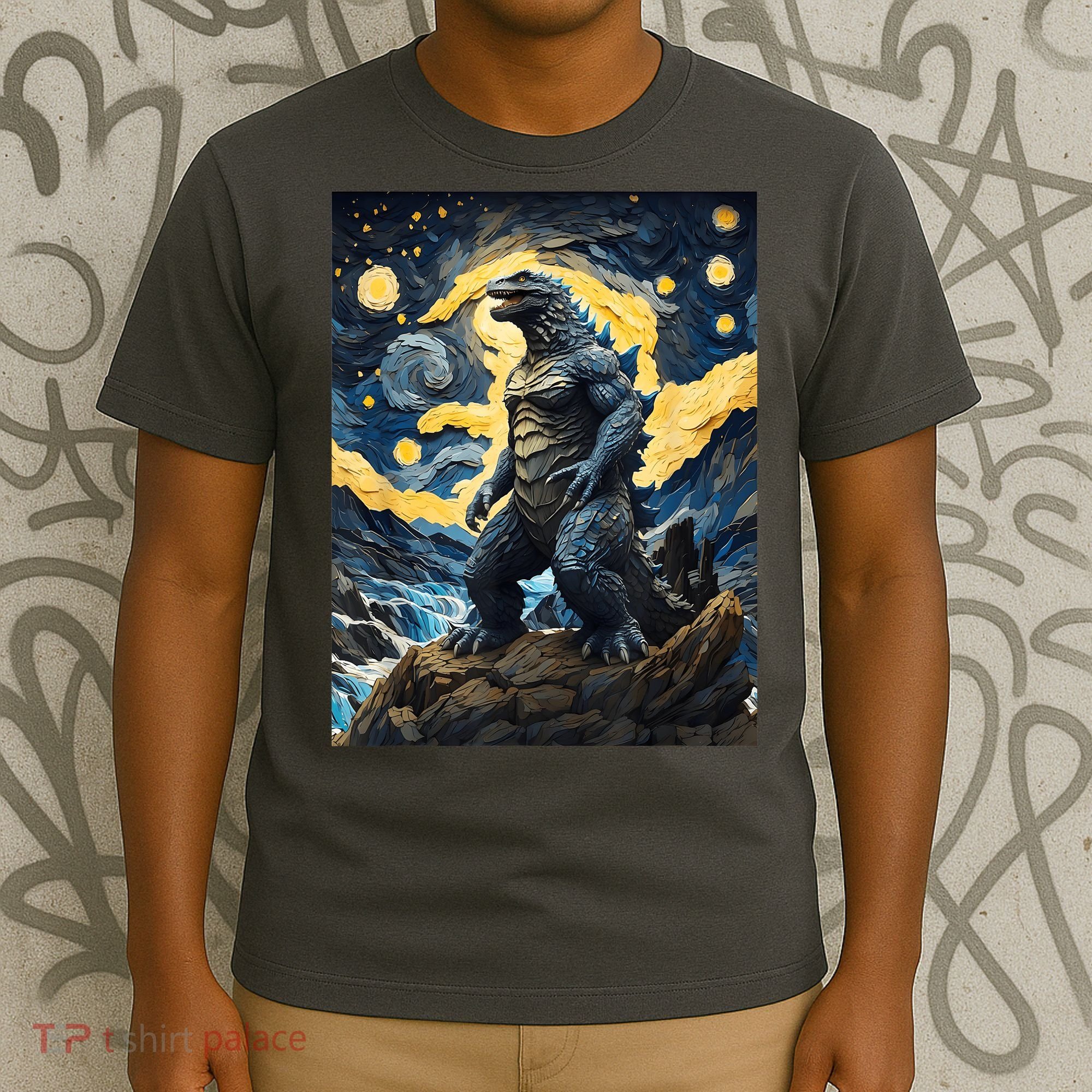 Japanese Monster Kaiju In Van Gogh Starry Night T-Shirt
