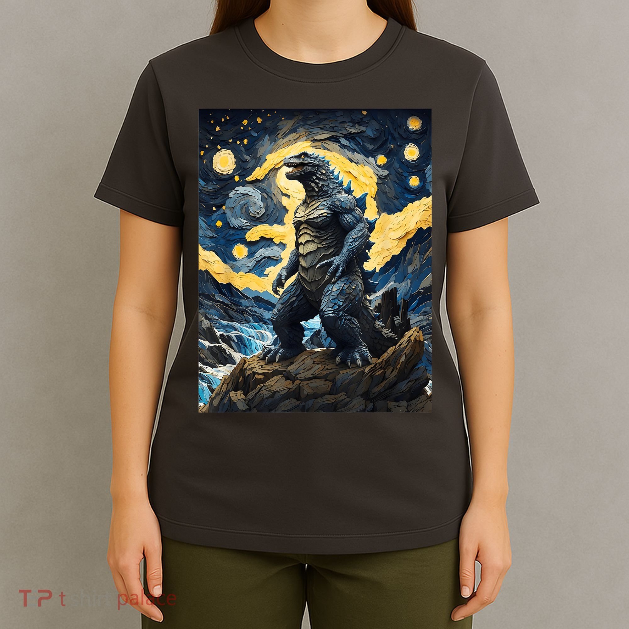 Japanese Monster Kaiju In Van Gogh Starry Night T-Shirt