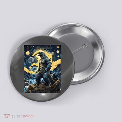 Japanese Monster Kaiju In Van Gogh Starry Night Button