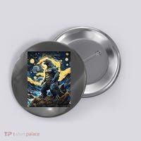 Japanese Monster Kaiju In Van Gogh Starry Night Button thumb 0