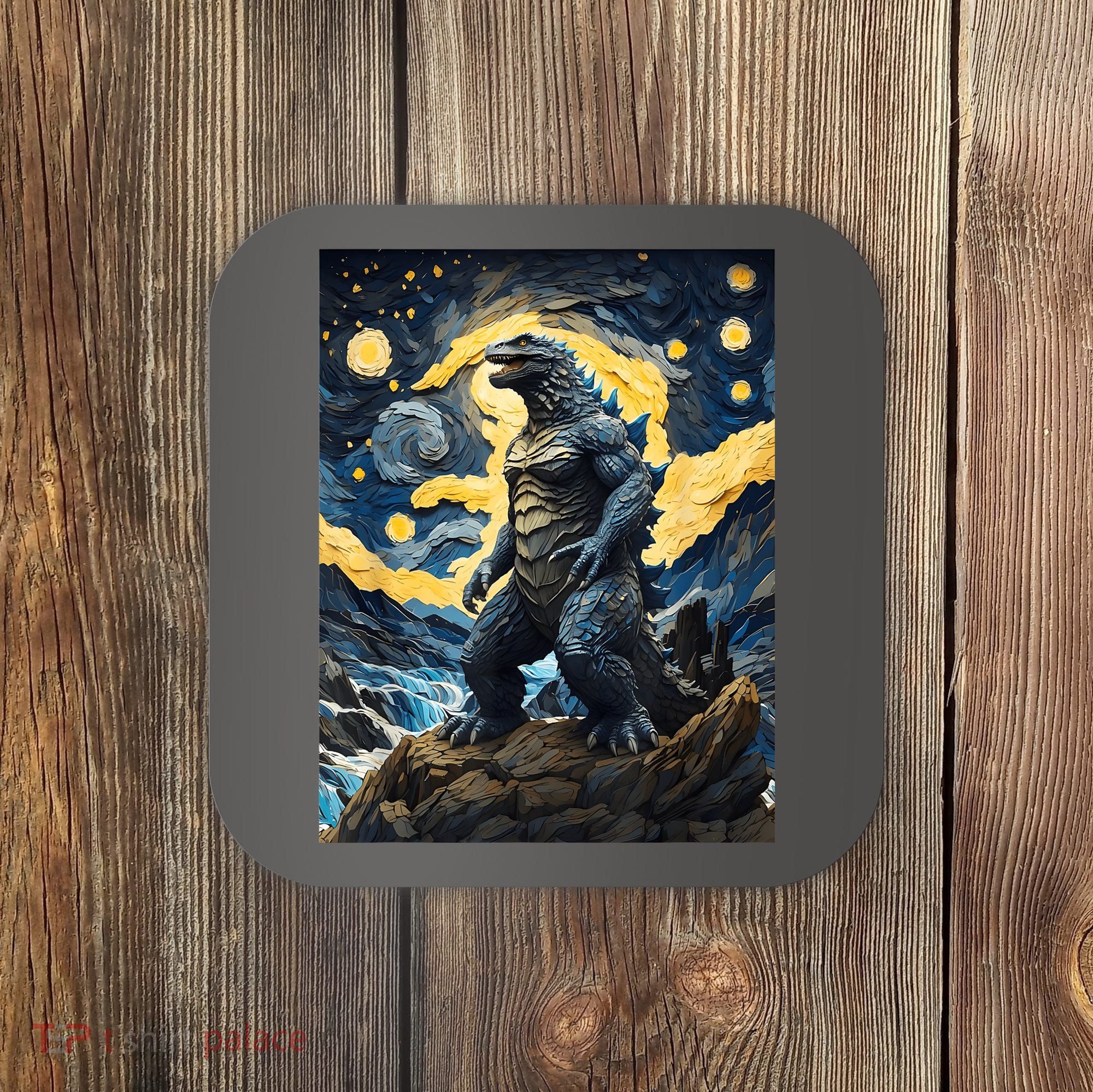 Japanese Monster Kaiju In Van Gogh Starry Night Coaster