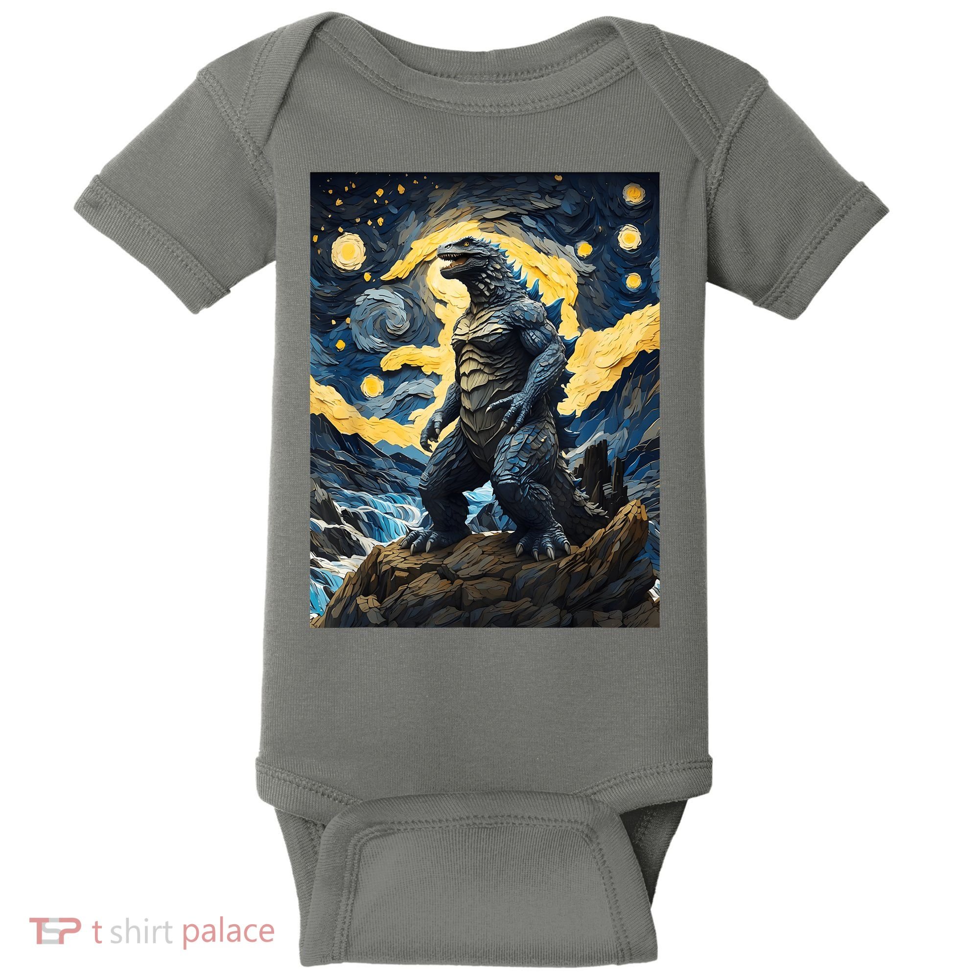 Japanese Monster Kaiju In Van Gogh Starry Night Baby Bodysuit