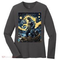 Japanese Monster Kaiju In Van Gogh Starry Night Women's Long Sleeve Shirt thumb 0
