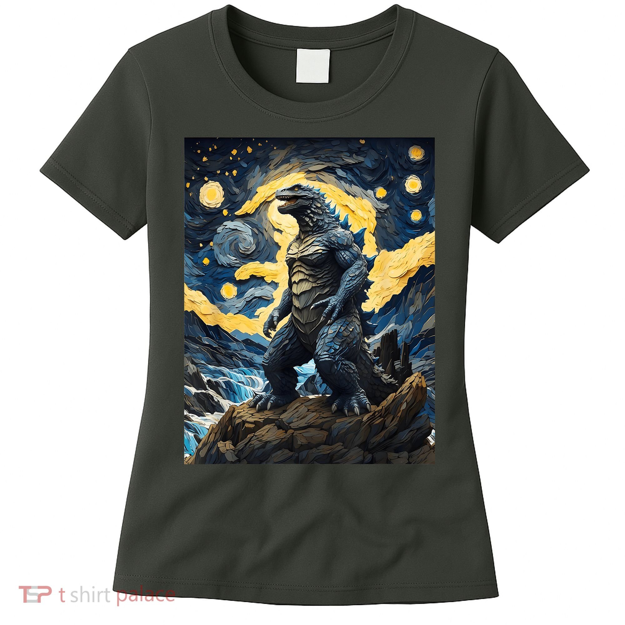 Japanese Monster Kaiju In Van Gogh Starry Night Women's T-Shirt