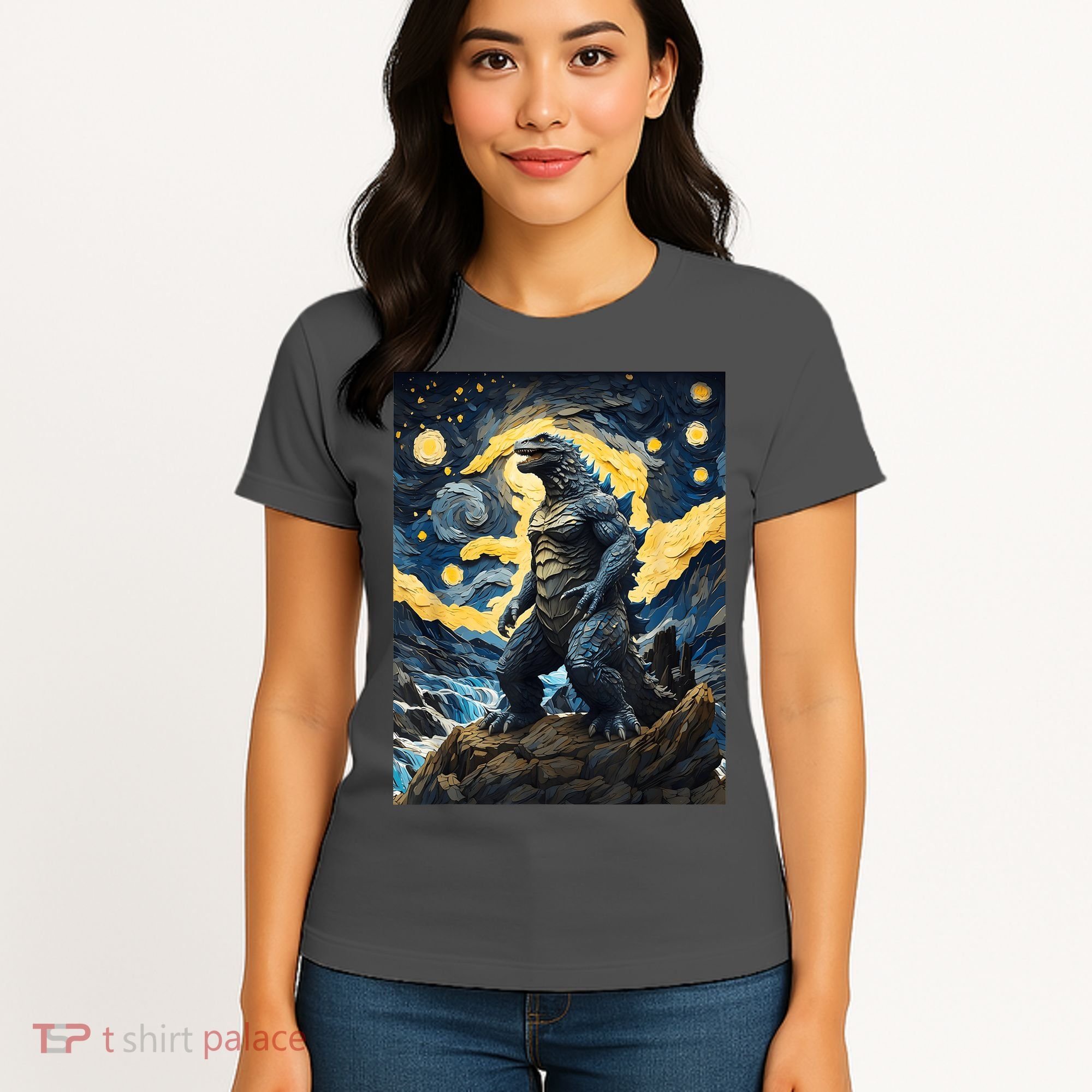 Japanese Monster Kaiju In Van Gogh Starry Night Women's T-Shirt
