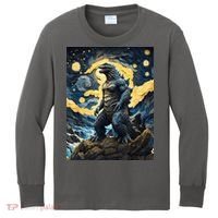 Japanese Monster Kaiju In Van Gogh Starry Night Kids Long Sleeve Shirt thumb 0