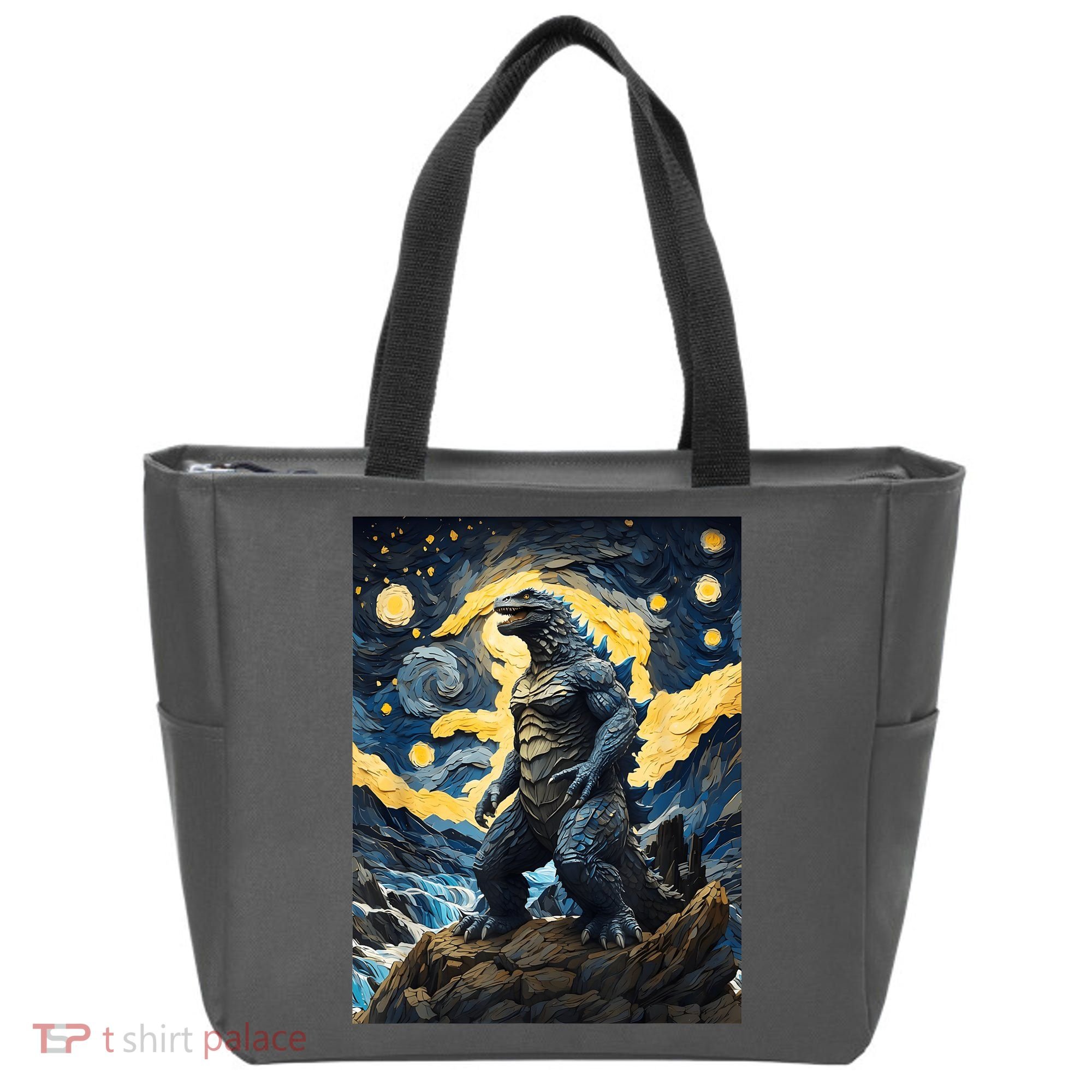 Japanese Monster Kaiju In Van Gogh Starry Night Tote Bag
