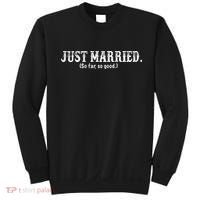 Just Married So Far So Good Funny Bride Groom On Back Sweatshirt thumb 0