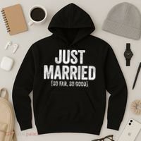 Just Married So Far So Good Newlywed Bride And Groom Hoodie thumb 3