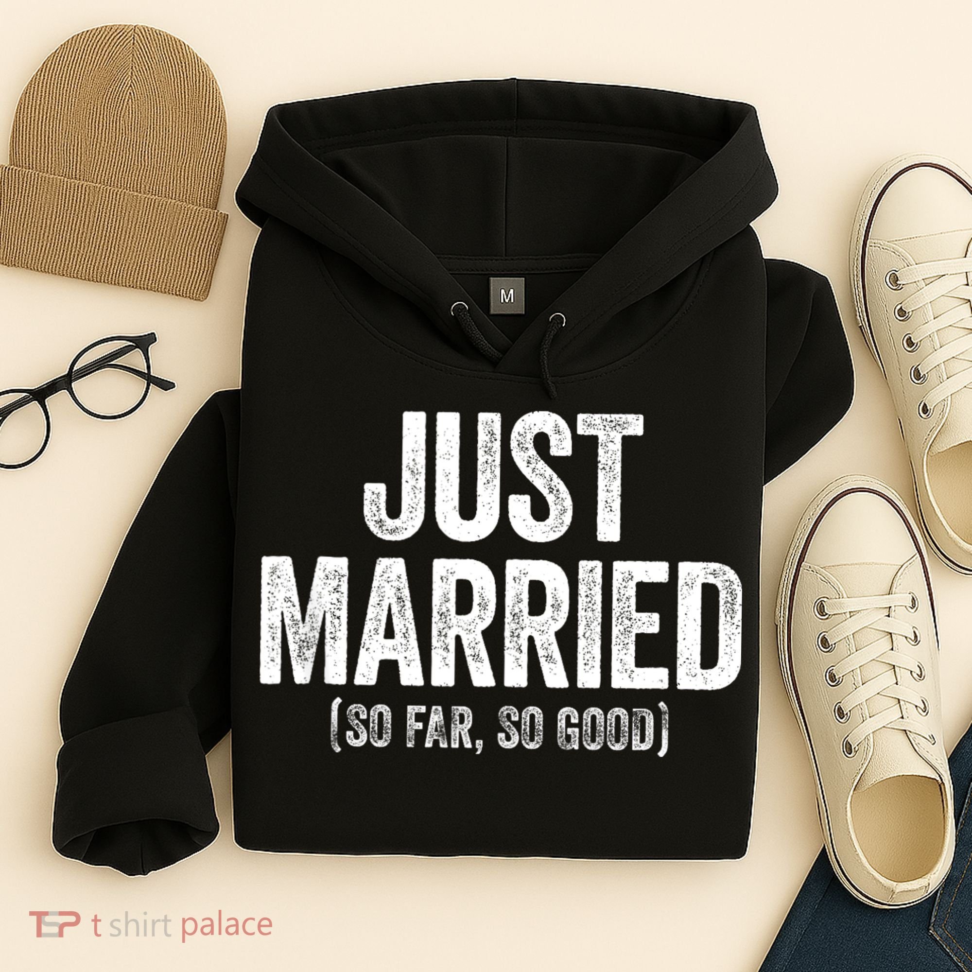 Just Married So Far So Good Newlywed Bride And Groom Hoodie