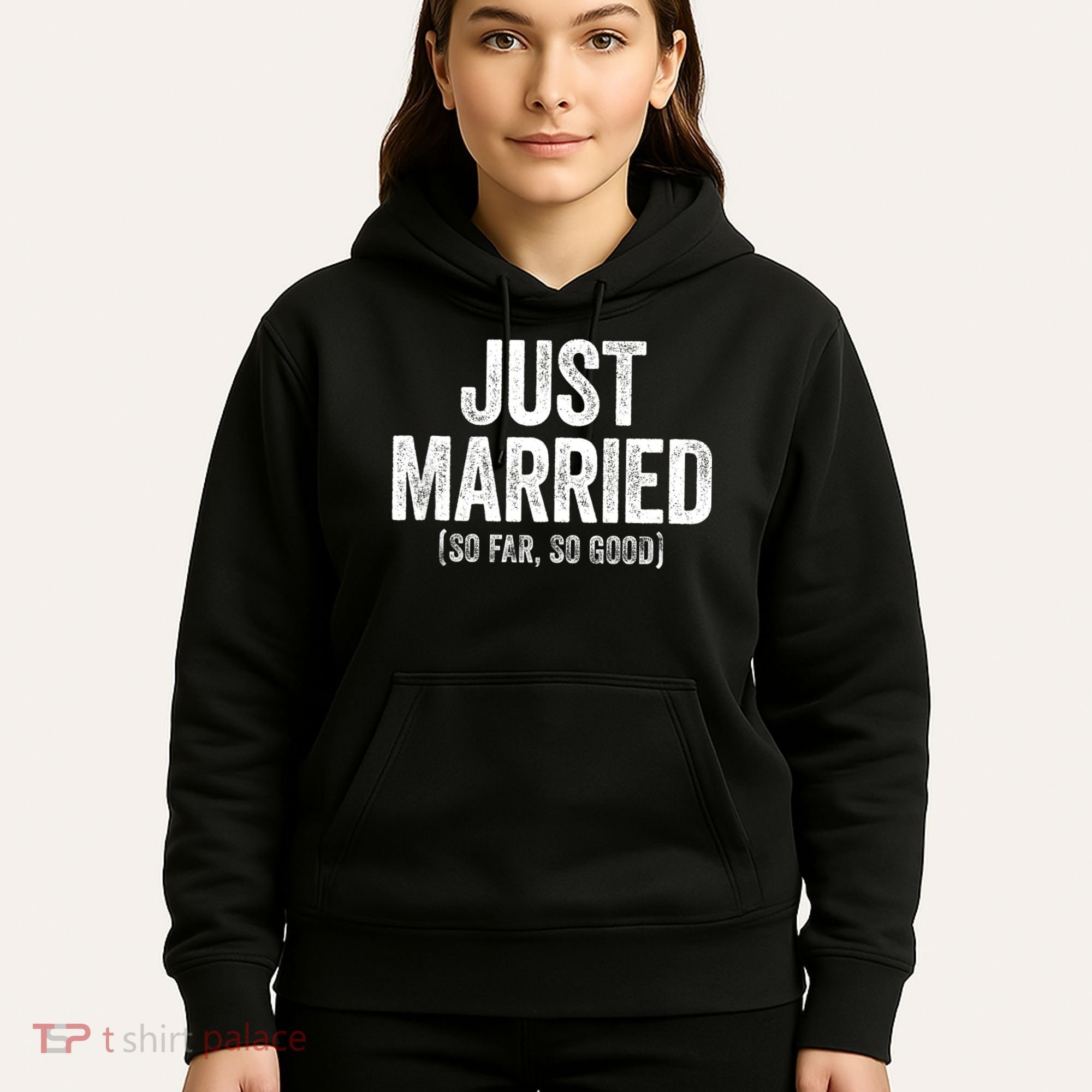 Just Married So Far So Good Newlywed Bride And Groom Hoodie