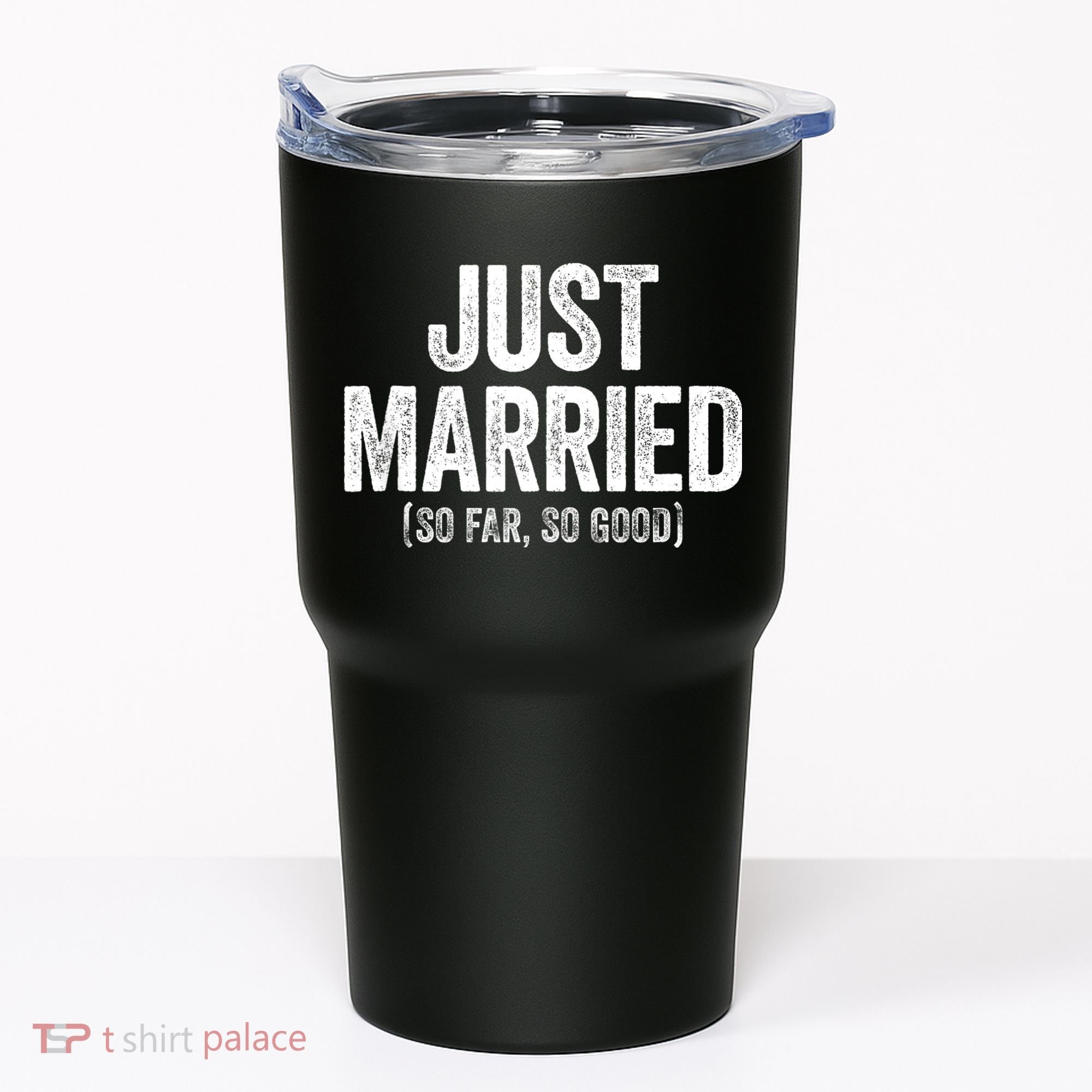 Just Married So Far So Good Newlywed Bride And Groom Tumbler