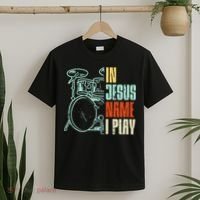 Jesus Name I Play Drums God Drumming Music Christian Drummer T-Shirt thumb 2