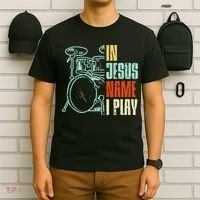 Jesus Name I Play Drums God Drumming Music Christian Drummer T-Shirt thumb 6