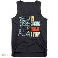 Jesus Name I Play Drums God Drumming Music Christian Drummer Tank Top thumb 0