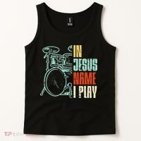 Jesus Name I Play Drums God Drumming Music Christian Drummer Tank Top thumb 2