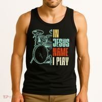 Jesus Name I Play Drums God Drumming Music Christian Drummer Tank Top thumb 3