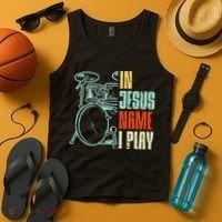 Jesus Name I Play Drums God Drumming Music Christian Drummer Tank Top thumb 4