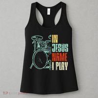 Jesus Name I Play Drums God Drumming Music Christian Drummer Women's Tank Top thumb 3