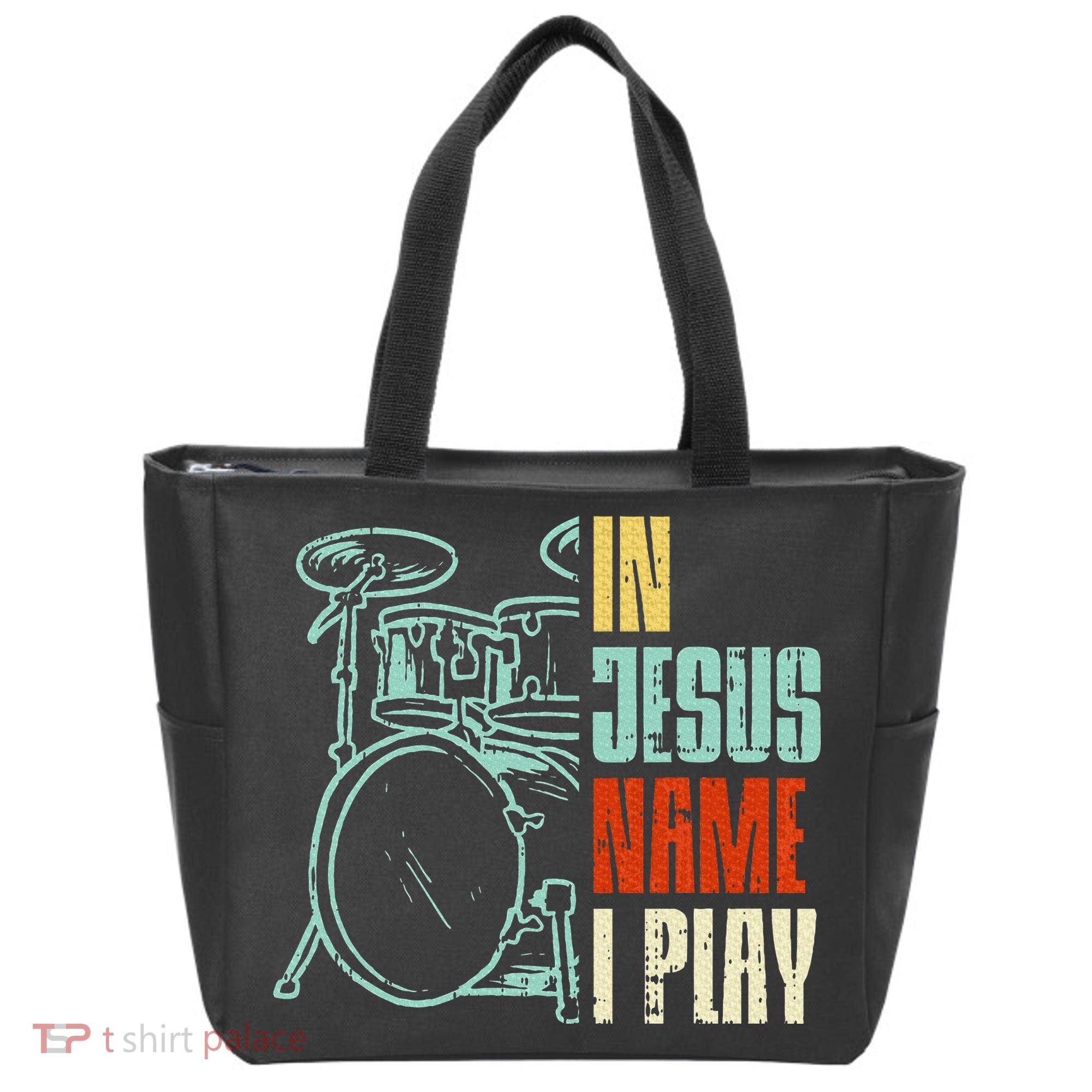 Jesus Name I Play Drums God Drumming Music Christian Drummer Tote Bag