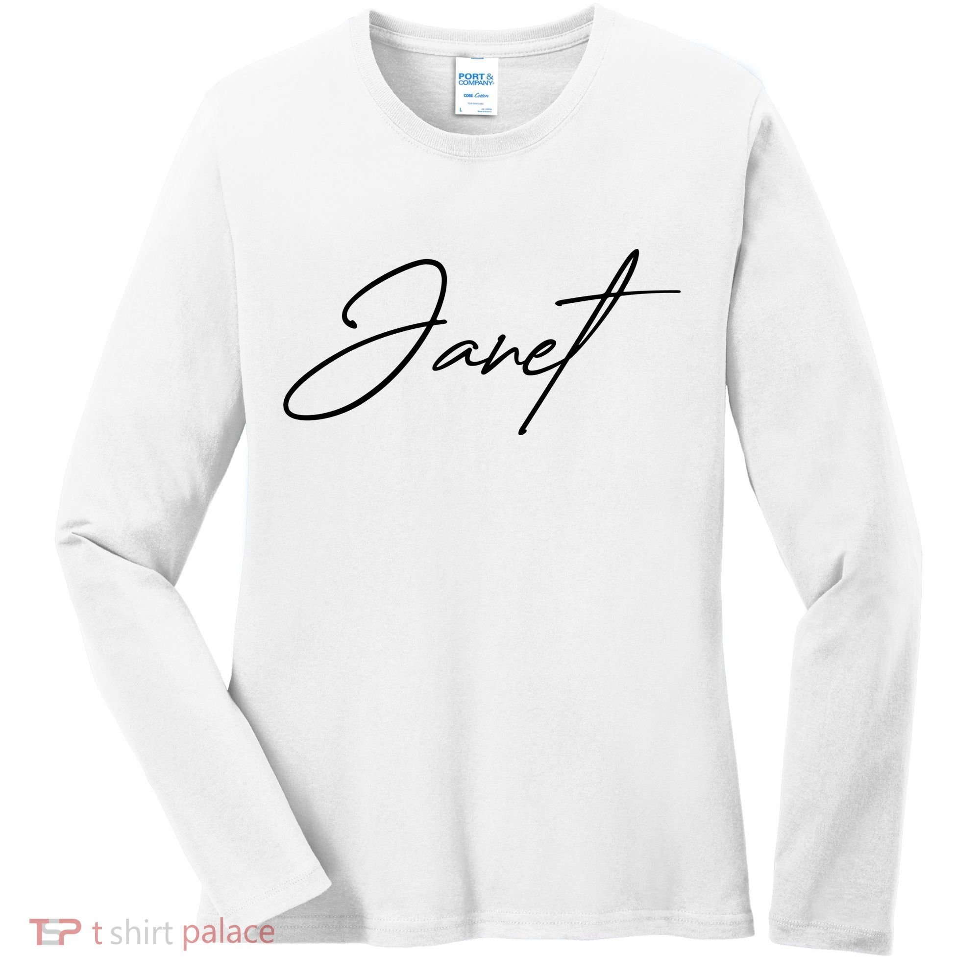 Janet Name In Script Lettering Women's Long Sleeve Shirt