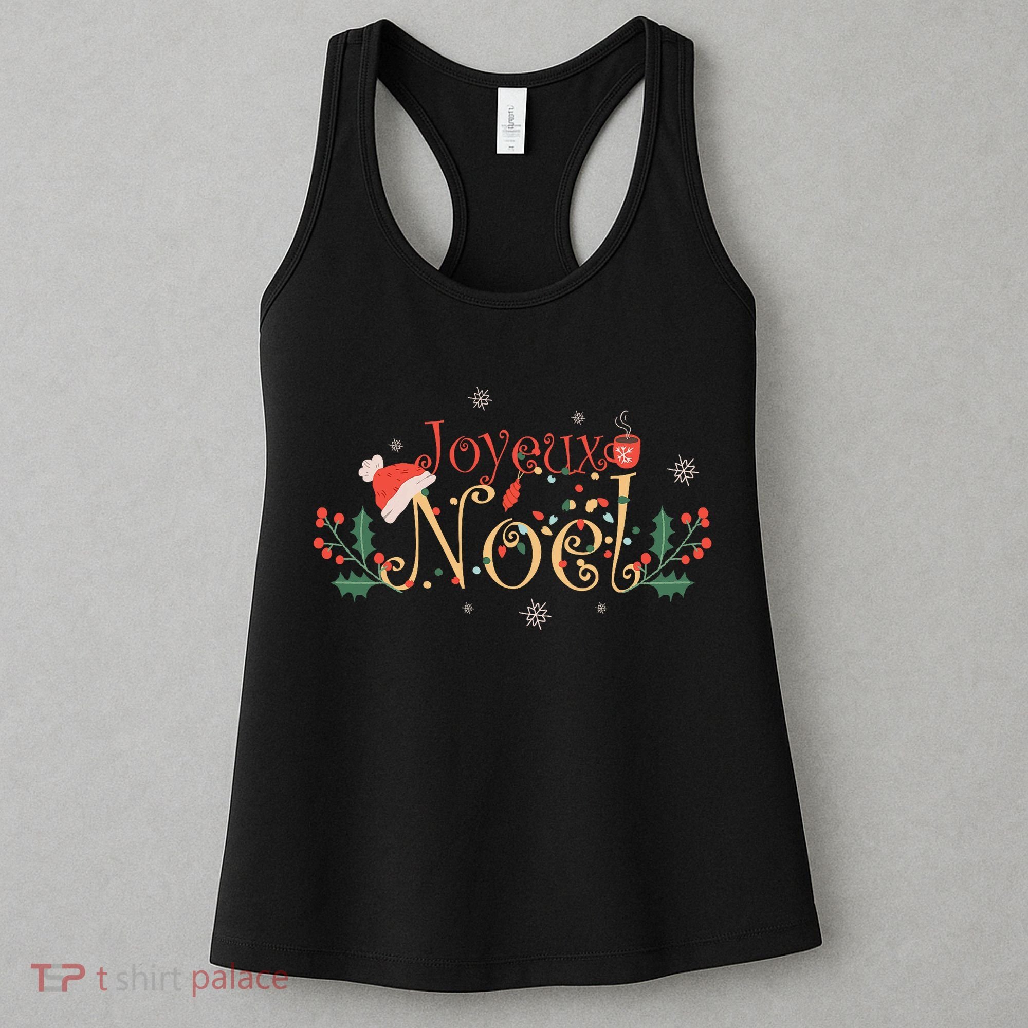 Joyeux Noel Santa Hat Coffee Tea Snowflakes Merry Christmas Women's Tank Top