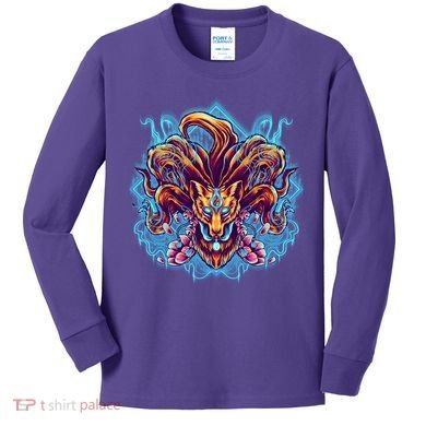 Japanese Nine Tails Kitsune Fox Kids Long Sleeve Shirt