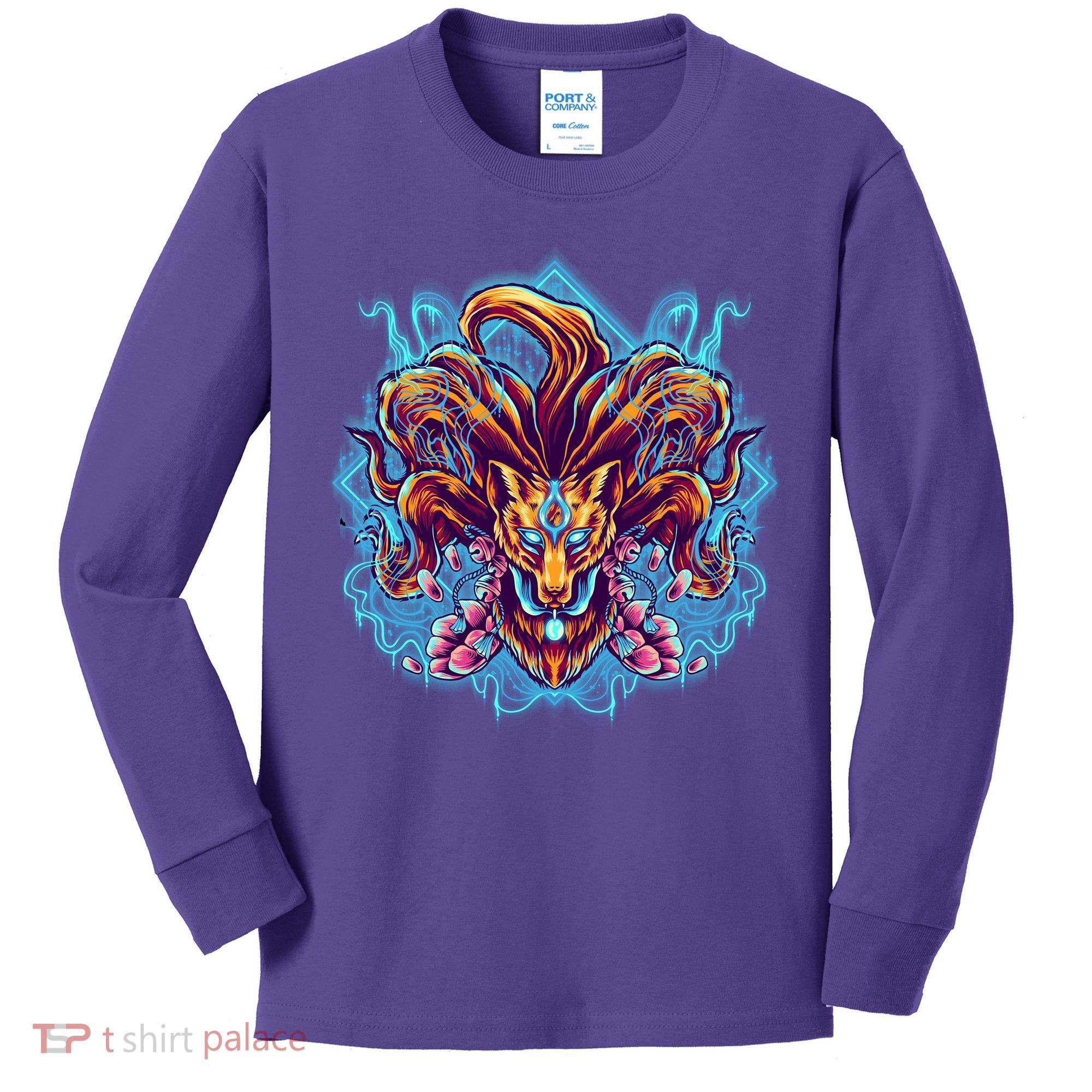 Japanese Nine Tails Kitsune Fox Kids Long Sleeve Shirt