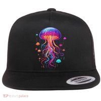 Jellyfish Ocean Animal Scuba Diving Rainbow Jelly Fish Flat Bill Trucker Hat thumb 0