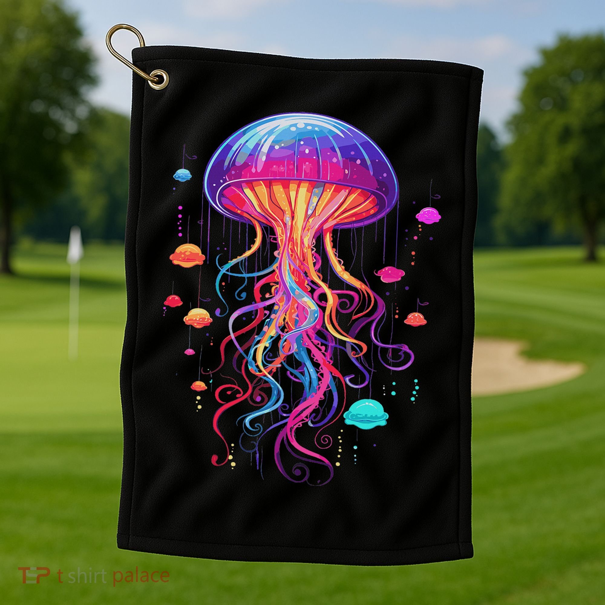 Jellyfish Ocean Animal Scuba Diving Rainbow Jelly Fish Golf Towel
