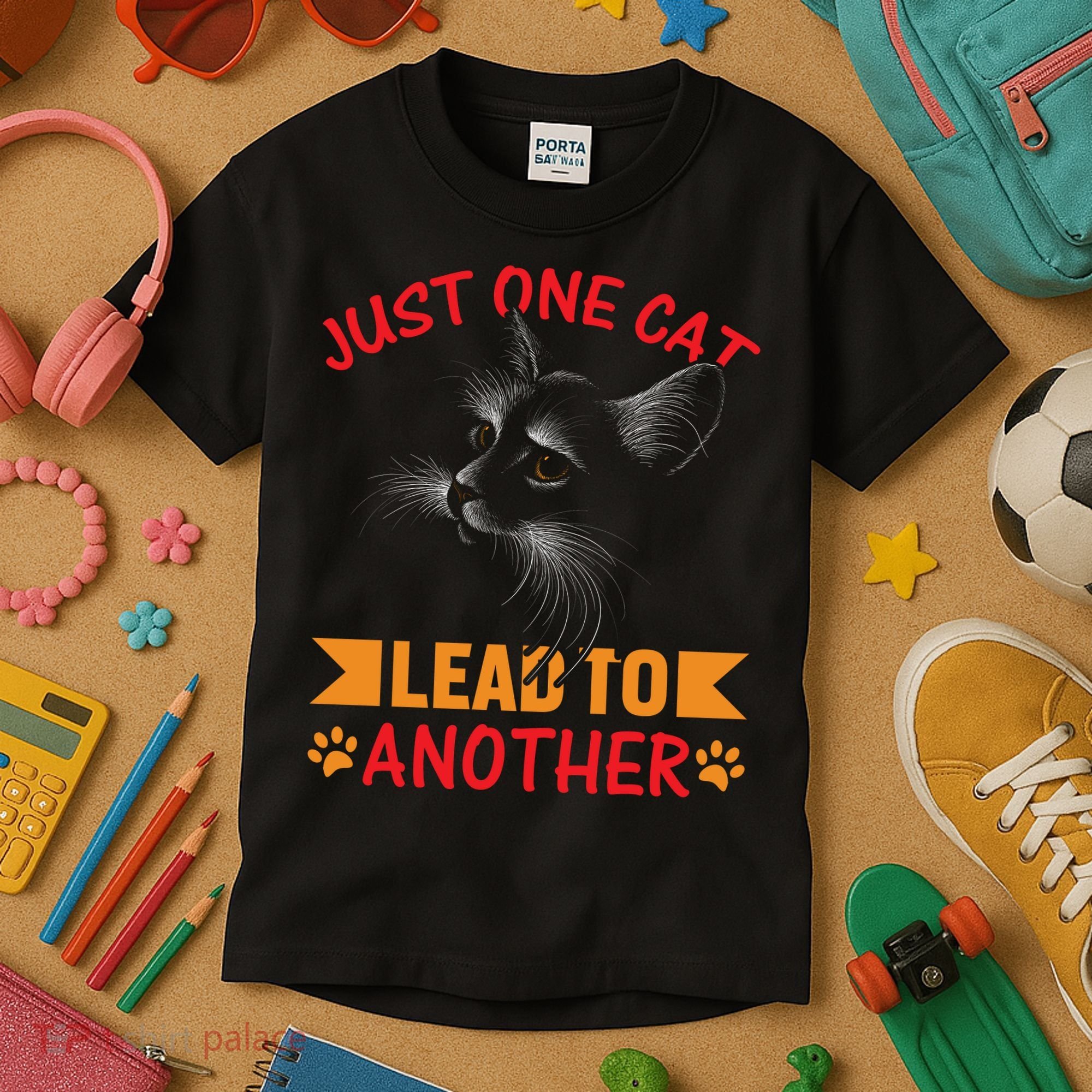 Just One Cat Lead To Another Cat Lover Cat Day Kids T-Shirt