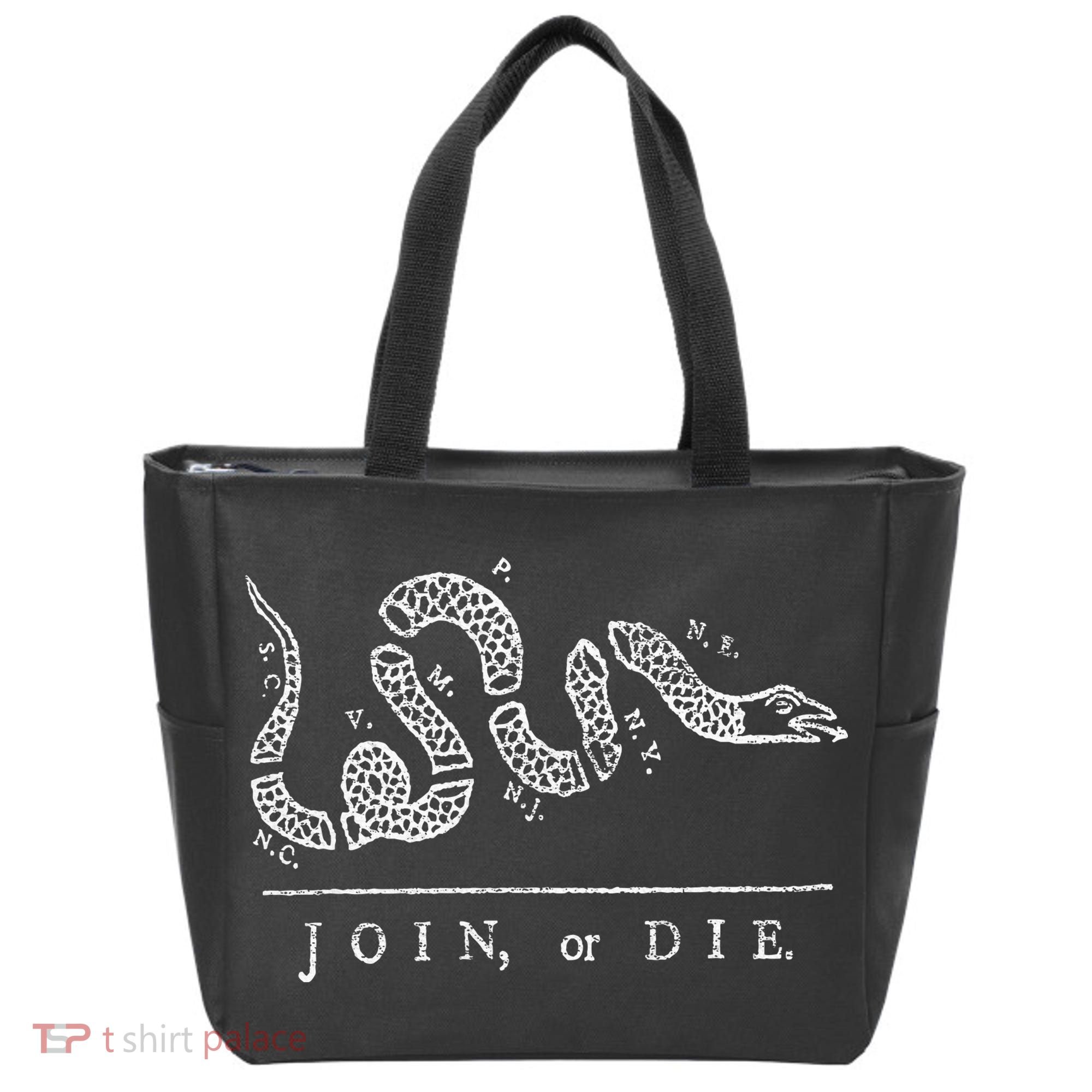 Join Or Die Snake Franklin Independence Gadsden 1776 Flag Tote Bag