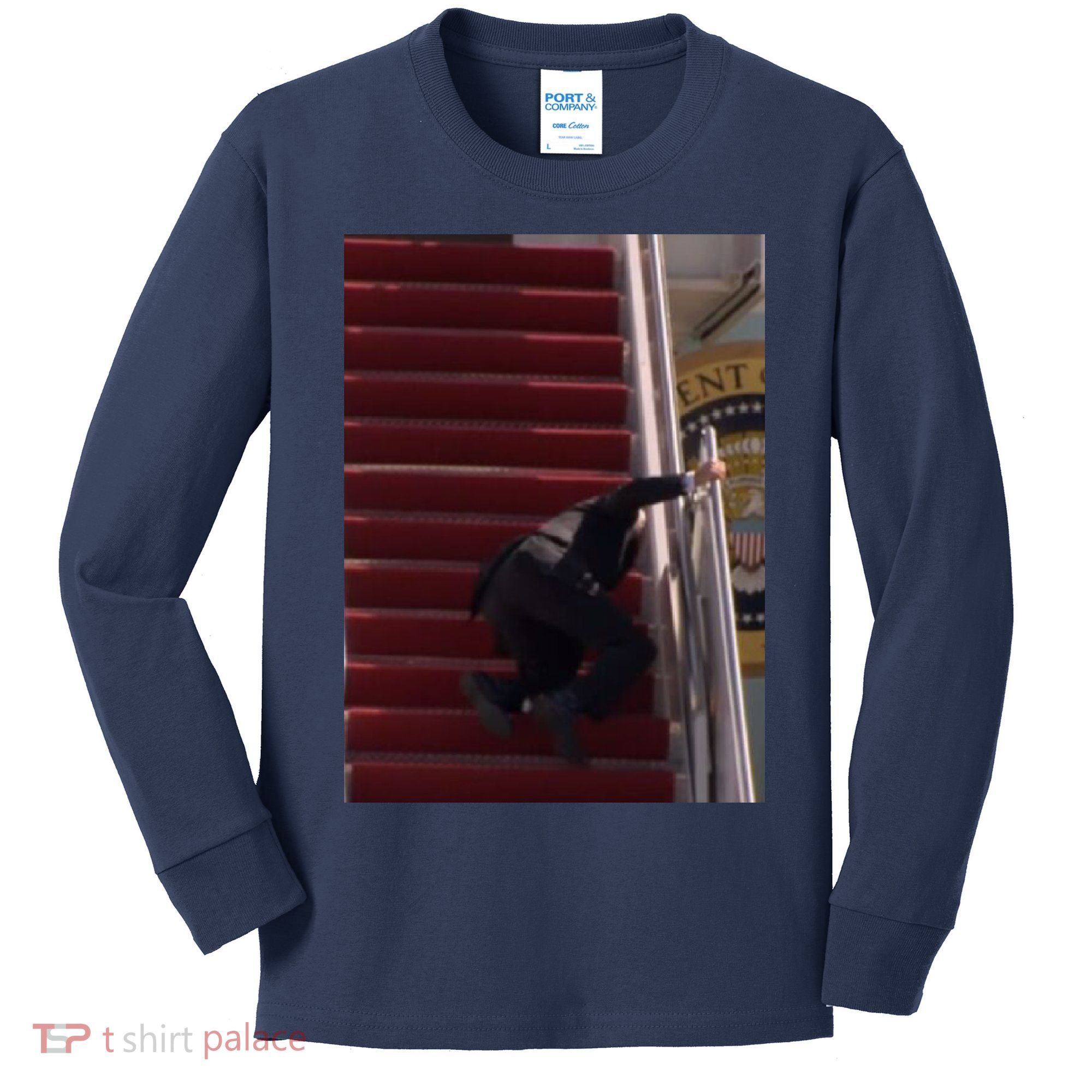 Joe Biden Big Fall Stumbling Kids Long Sleeve Shirt