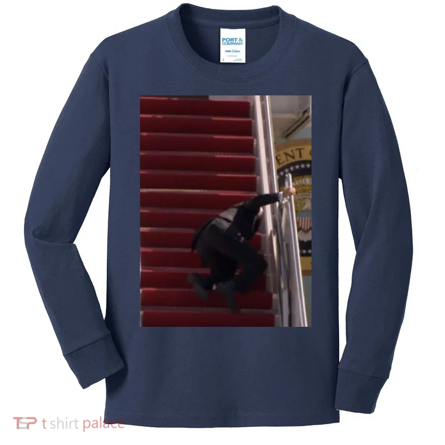 Joe Biden Big Fall Stumbling Kids Long Sleeve Shirt