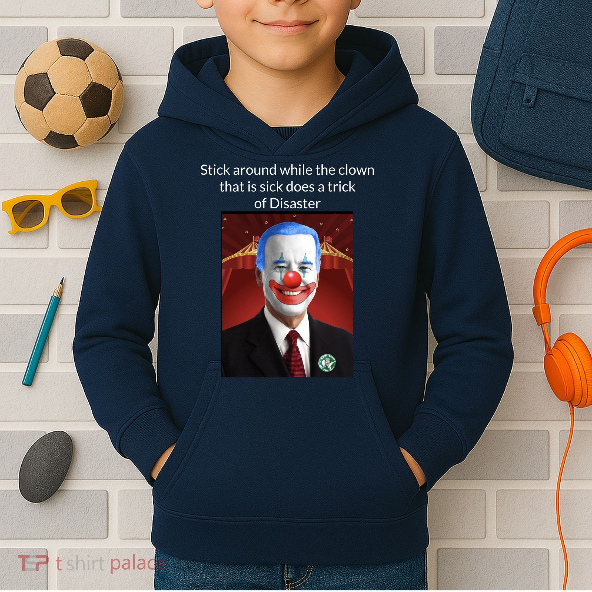 Joe Biden Clown Disaster Funny USA Kids Hoodie