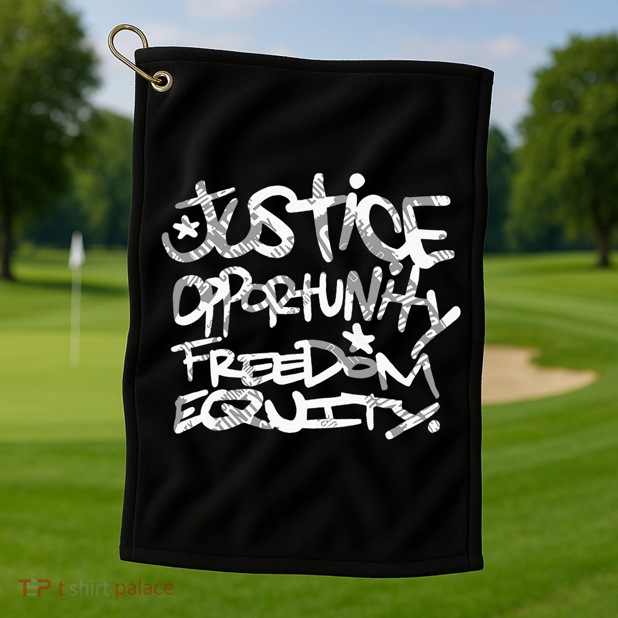 justice opportunity equity freedom  Golf Towel