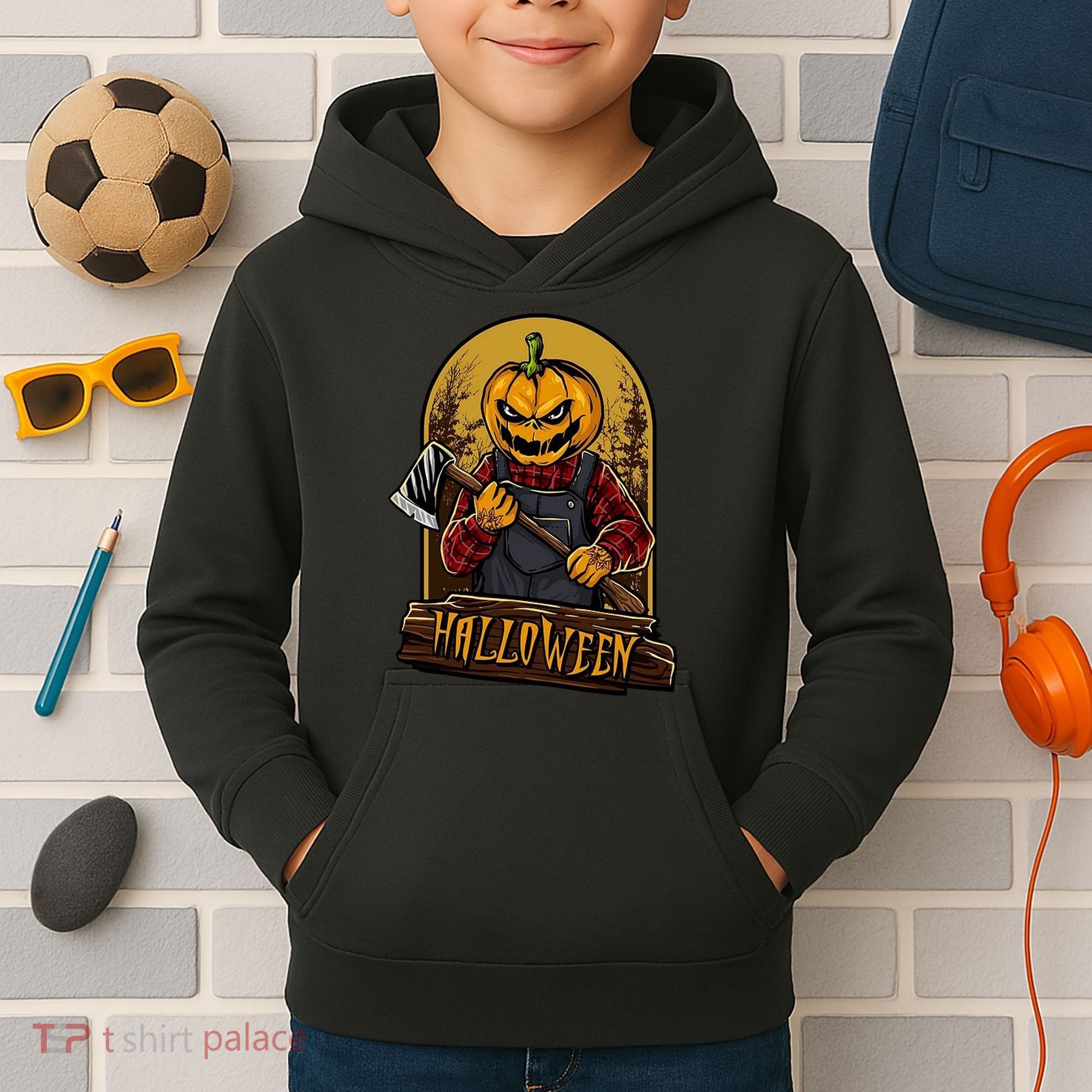 Jack O Lantern Reaper Pumpkin Kids Hoodie