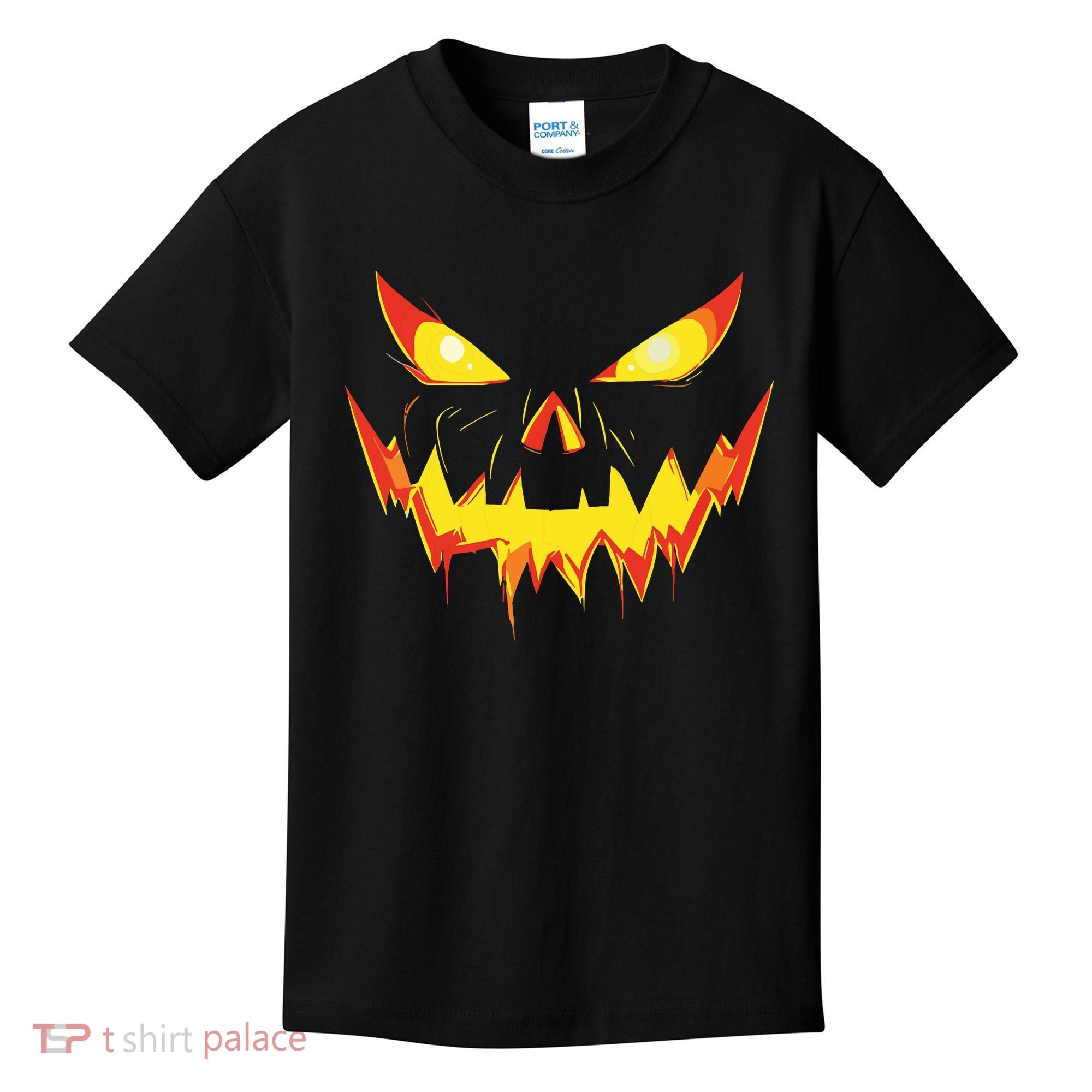 Jack O Lantern Face Pumpkin Scary Halloween Costume Funny Kids T-Shirt