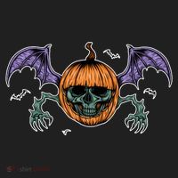 Jack O Lantern Creepy Skull Bat Halloween Women's Sweatshirt thumb 2