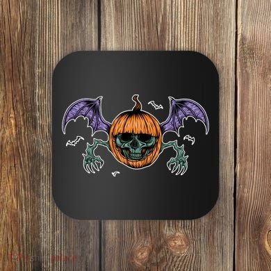 Jack O Lantern Creepy Skull Bat Halloween Coaster