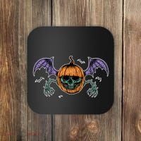 Jack O Lantern Creepy Skull Bat Halloween Coaster thumb 0