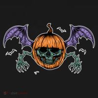Jack O Lantern Creepy Skull Bat Halloween Toddler Hoodie thumb 2