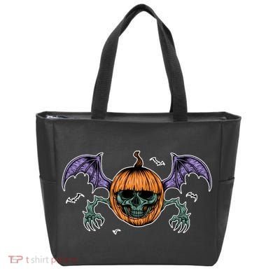 Jack O Lantern Creepy Skull Bat Halloween Tote Bag