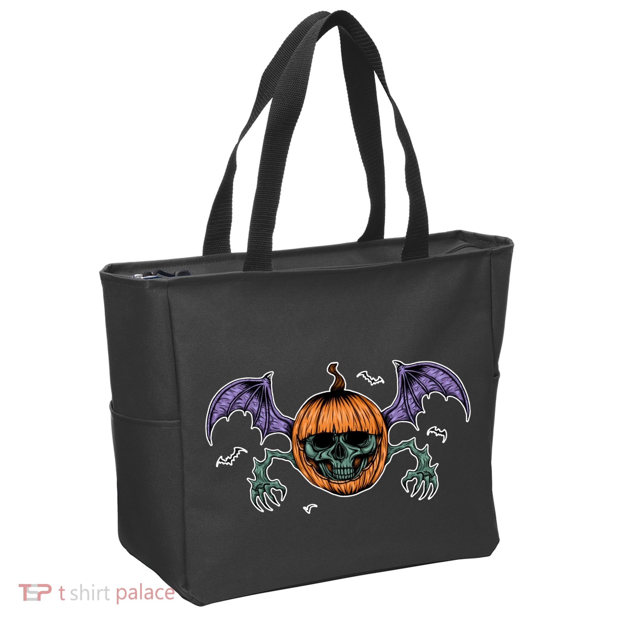 Jack O Lantern Creepy Skull Bat Halloween Tote Bag