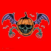 Jack O Lantern Creepy Skull Bat Halloween Santa Hat thumb 1