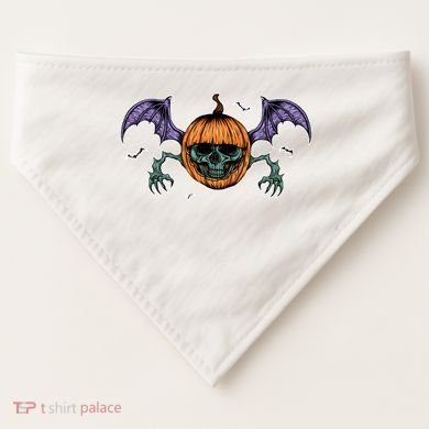 Jack O Lantern Creepy Skull Bat Halloween USA-Made Doggie Bandana