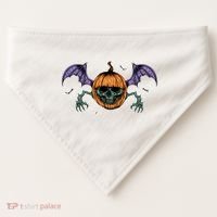 Jack O Lantern Creepy Skull Bat Halloween USA-Made Doggie Bandana thumb 0