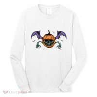 Jack O Lantern Creepy Skull Bat Halloween Long Sleeve Shirt thumb 0