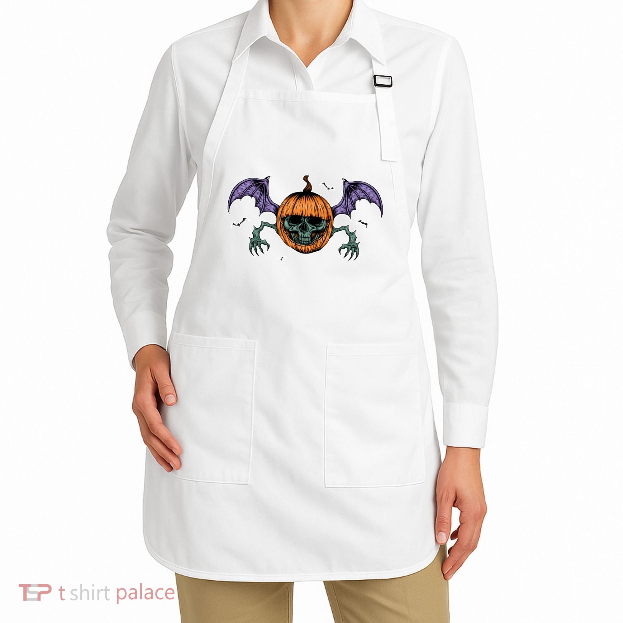 Jack O Lantern Creepy Skull Bat Halloween Apron