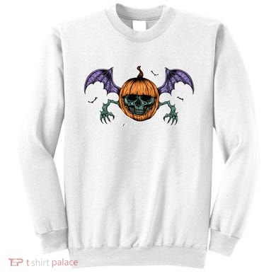 Jack O Lantern Creepy Skull Bat Halloween Sweatshirt